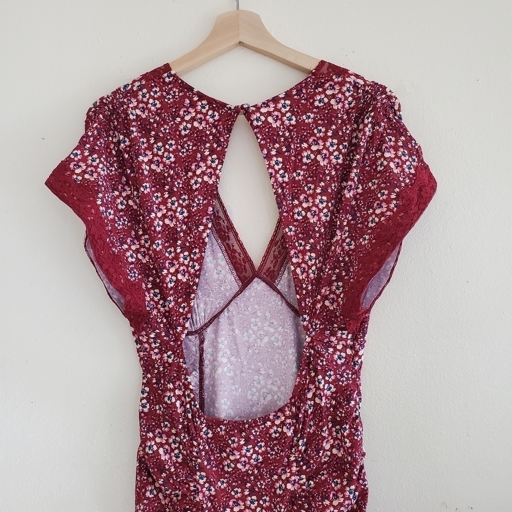 NWT Free People Sweet Talker Floral Mini Dress Burgundy Large - Picture 11 of 13